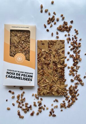 Tablette Gourmande Chocolat Blanc biscuité et Noix de Pécan Caramélisées
